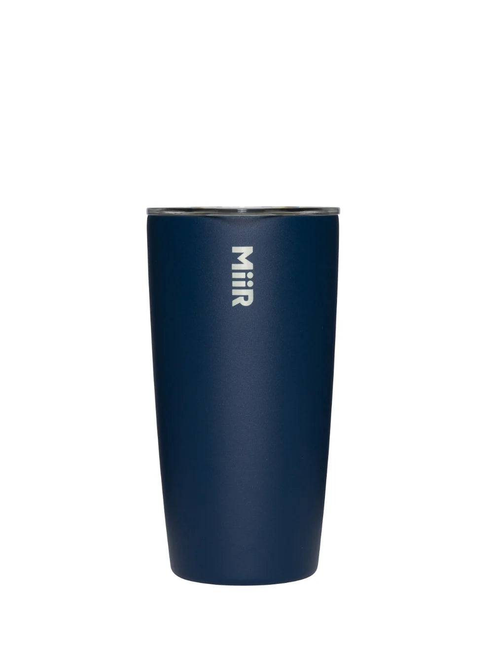 Navy blue tumbler with 'MiiR' logo on a white background