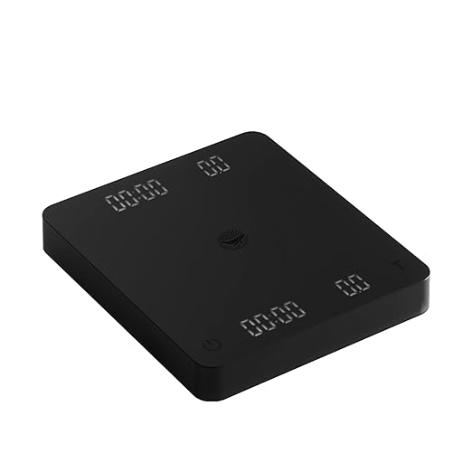 Black electronic device with digital display on a white background