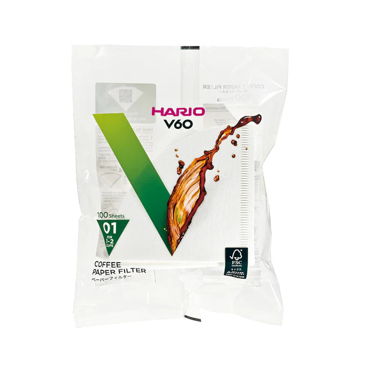 Hario V60 coffee filter package on a white background