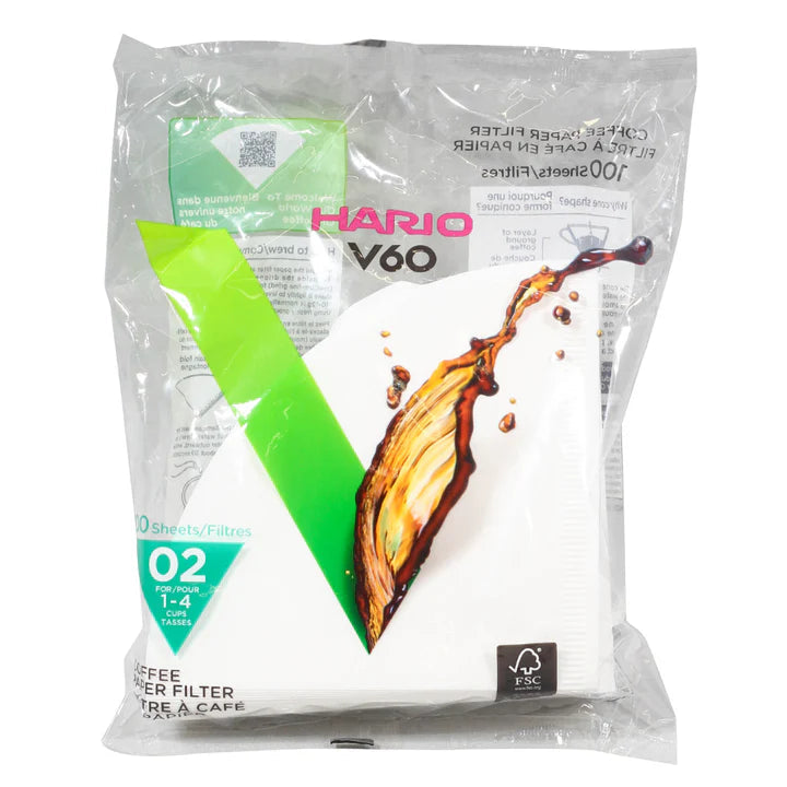HARIO V60 02 coffee filters on white background