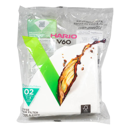 HARIO V60 02 coffee filters on white background
