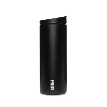 Black insulated tumbler with 'MiiR' branding on a white background